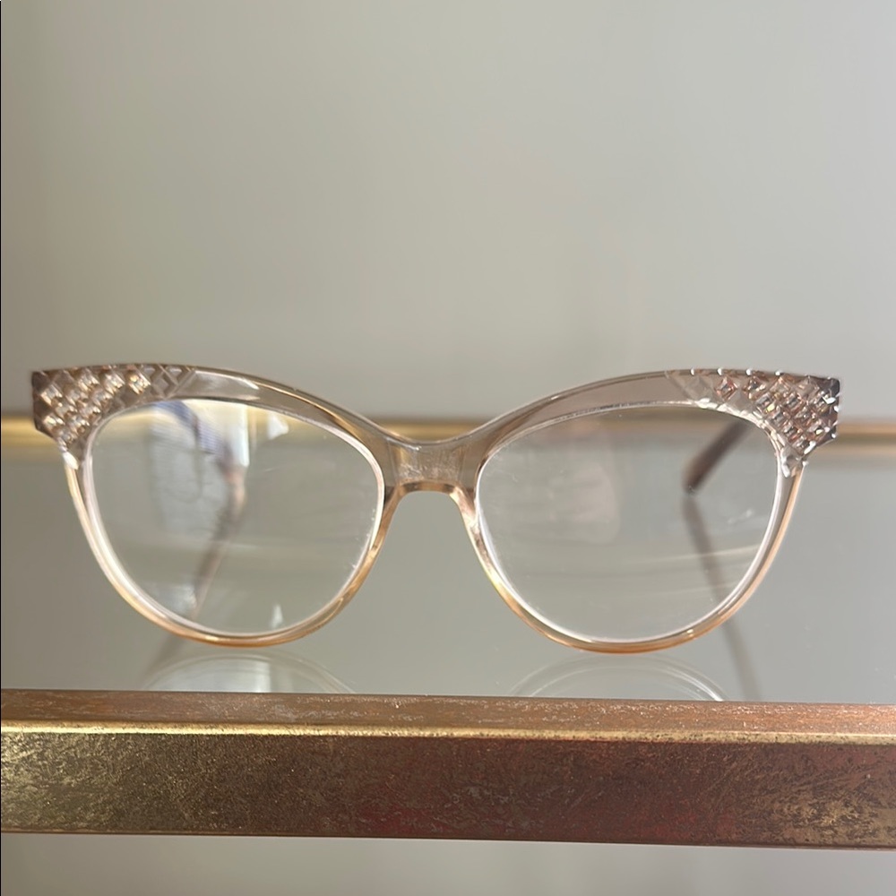 MCM Cream Cat-Eye Glasses with Crystal Accents